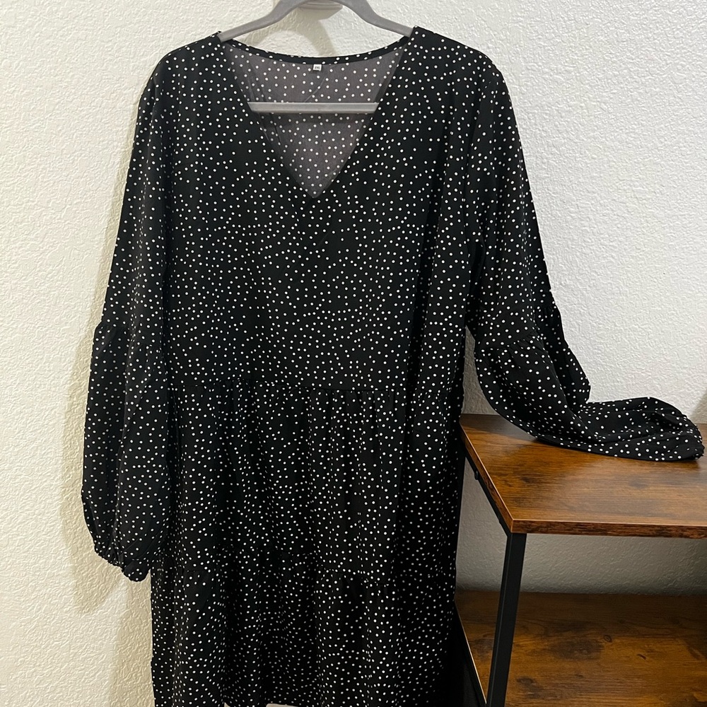 Elegant Black Polka Dot Dress, 1X